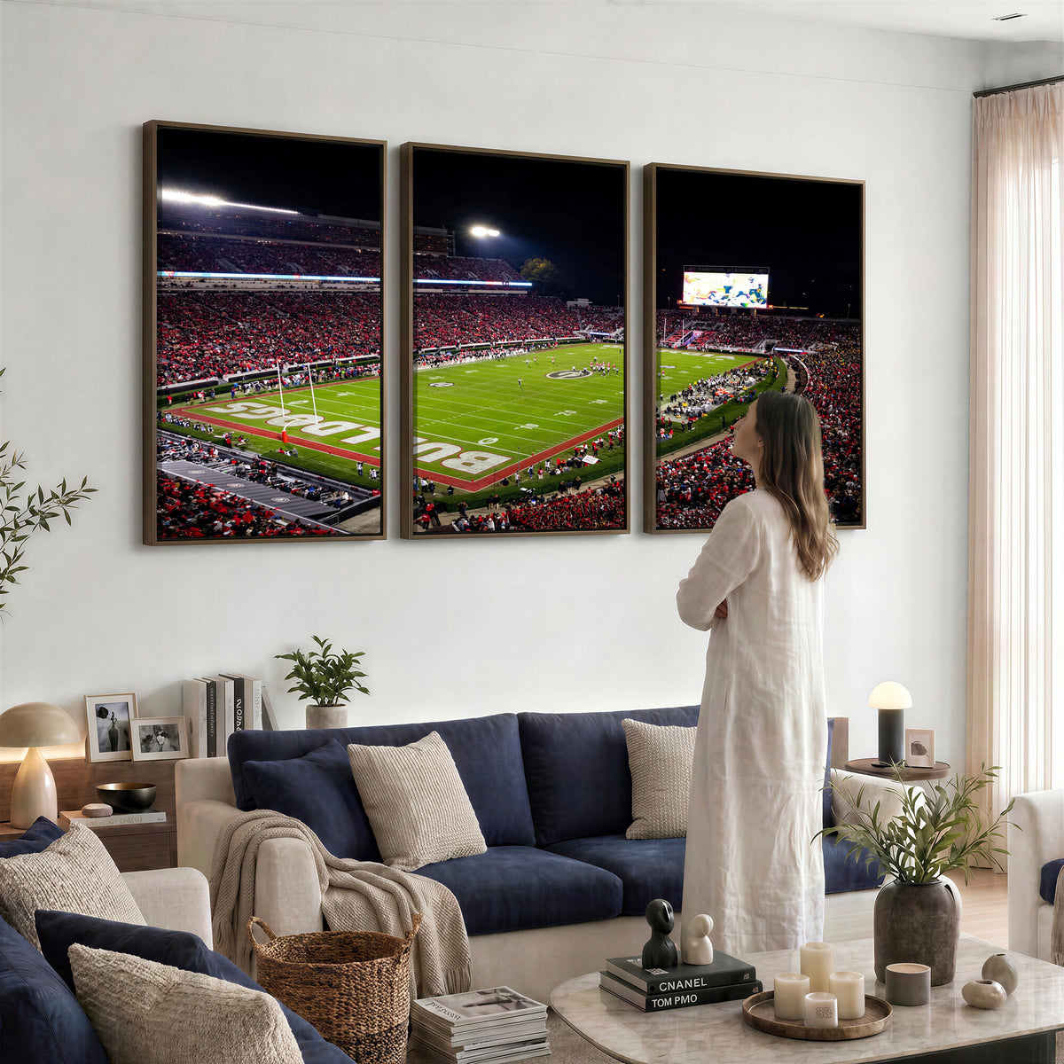73520603-_Poster-30x20 - Georgia Bulldogs Sanford Stadium Canvas Print 3 Piece Framed Wall Art Extra Large Floating Frame Nature Poster Made in USA