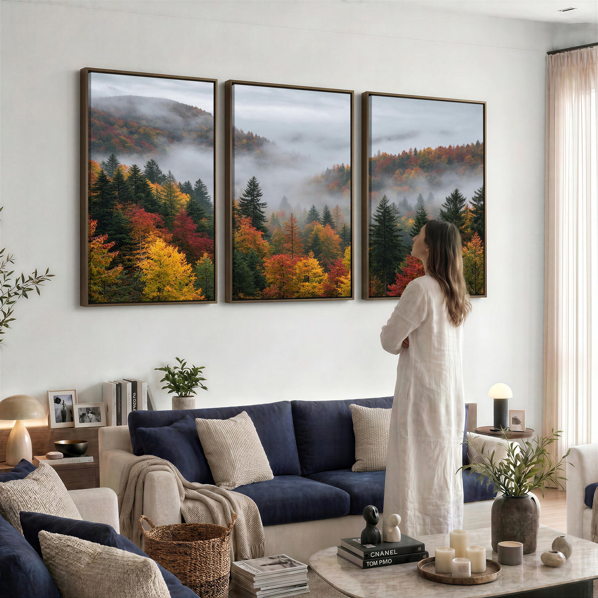 47877083-_Poster-30x20 - Fall Forest Misty Mountain Canvas Print Smoky Mountain Landscape Wall Art Autumn Trees Nature Poster Printing