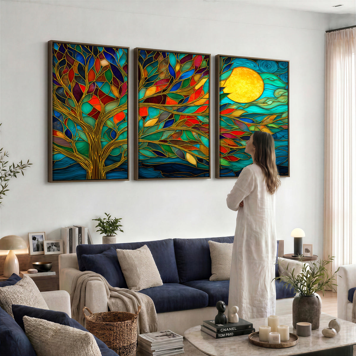 11877152-MGV-CV-36X24 - Stained Glass Tree Of Life Wall Art - Vibrant Mosaic Nature Home Decor