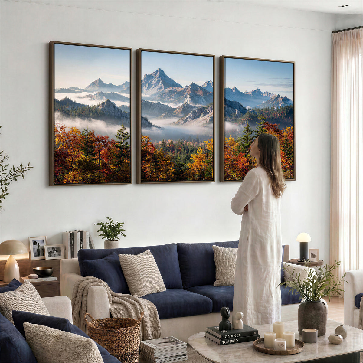 38847944-MGV-TP-30X20 - Majestic Mountain Peak Canvas Wall Art - Panoramic Autumn Forest Fog Landscape Print