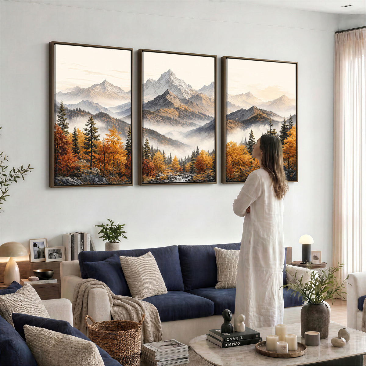 21309099-MGV-TP-30X20 - Extra Large Misty Mountain Autumn Forest Canvas Wall Art - Watercolor Fall Nature Landscape Print