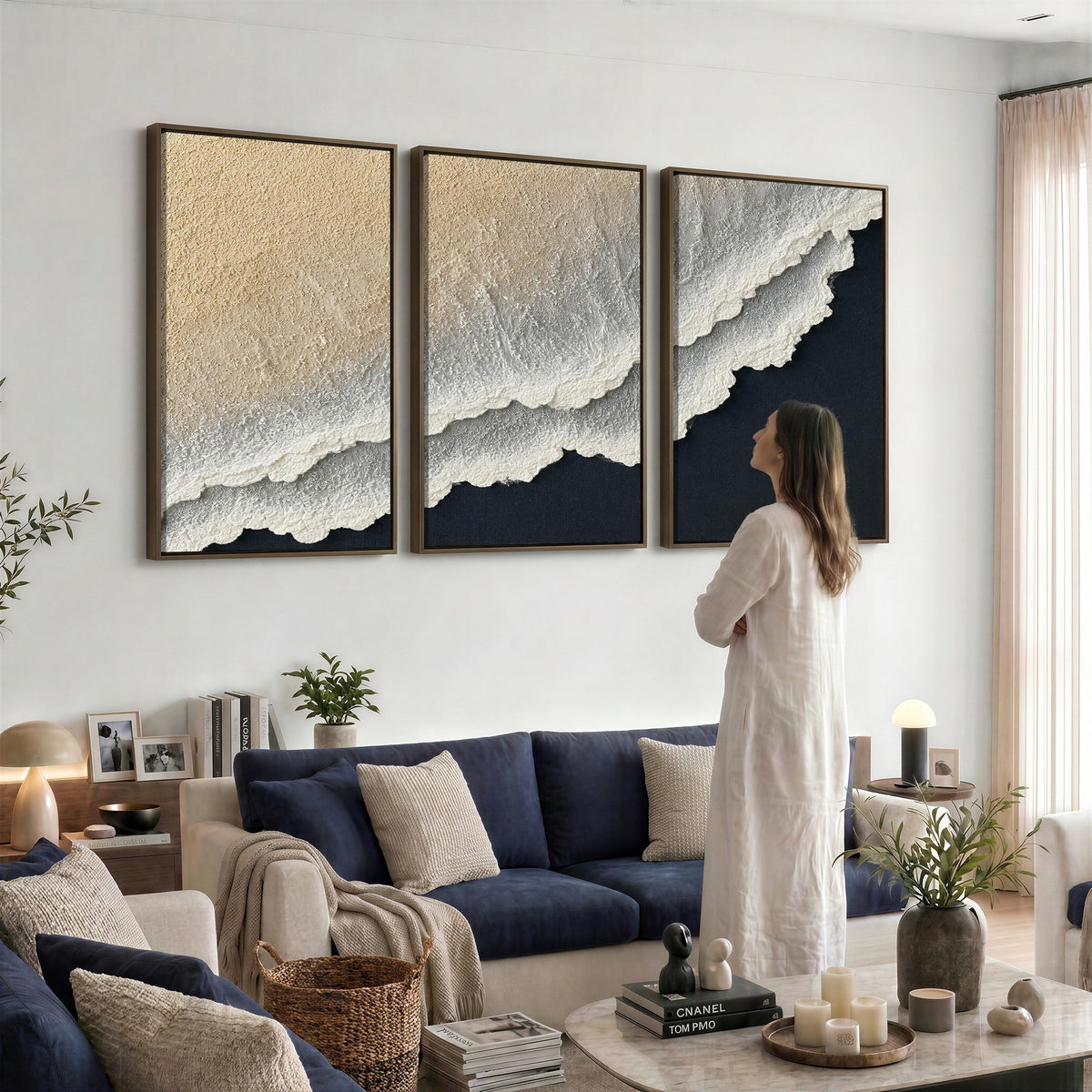 32969959-MGV-CV-24X16 - Abstract Ocean Wave Canvas Wall Art, Coastal Beach Wall Decor for Living Room