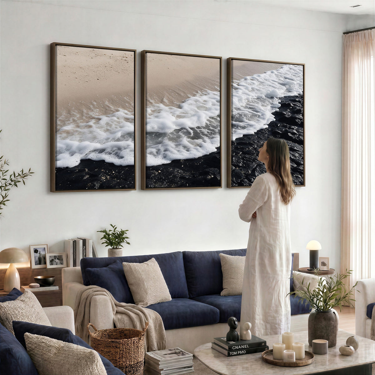 27448606-MGV-CV-24X16 - Ocean Wave Foam on Black Lava Rock Beach Canvas Wall Art Print