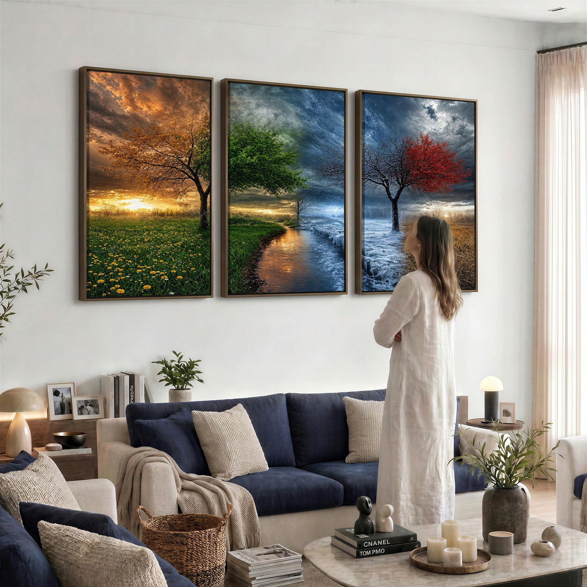 61895574-MGV-CV-24X16 - Four Seasons Tree Canvas Wall Art, Nature Landscape Canvas Print for Living Room