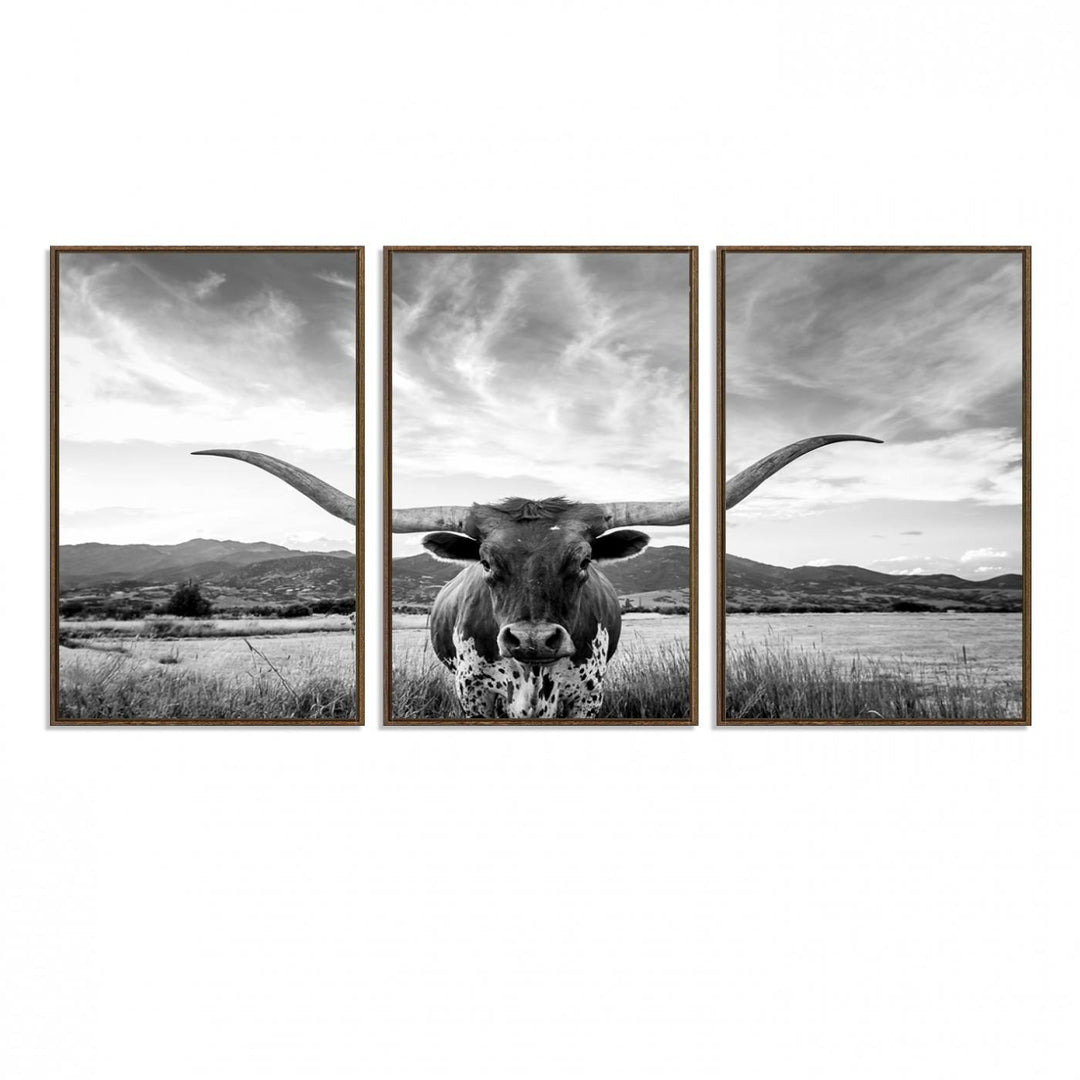 Longhorn Cow Wall Art Canvas Print Farmhouse Wall Art - Texas Longhorn Wall Art Print