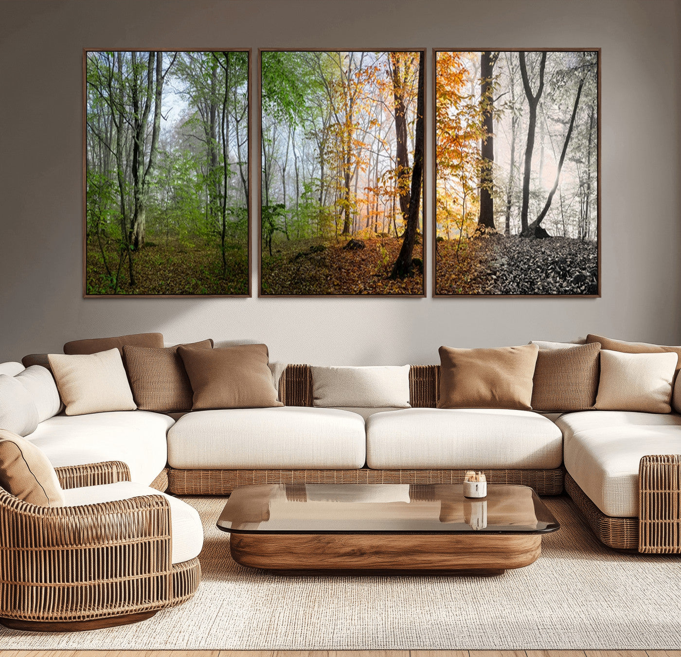 -Four Seasons Wall Art Forest Canvas Print – Triptych Seasonal Nature Print – Landscape Decor for