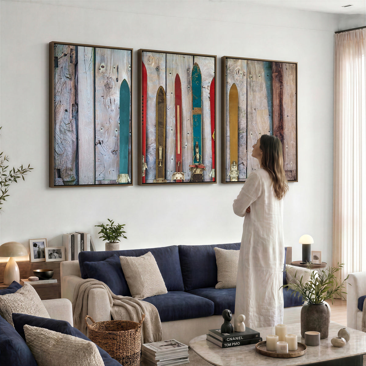 30640-MGV-CV-36X24 - Vintage Wooden Weathered Skis in Front of an Old Barn Wall Art Canvas Print