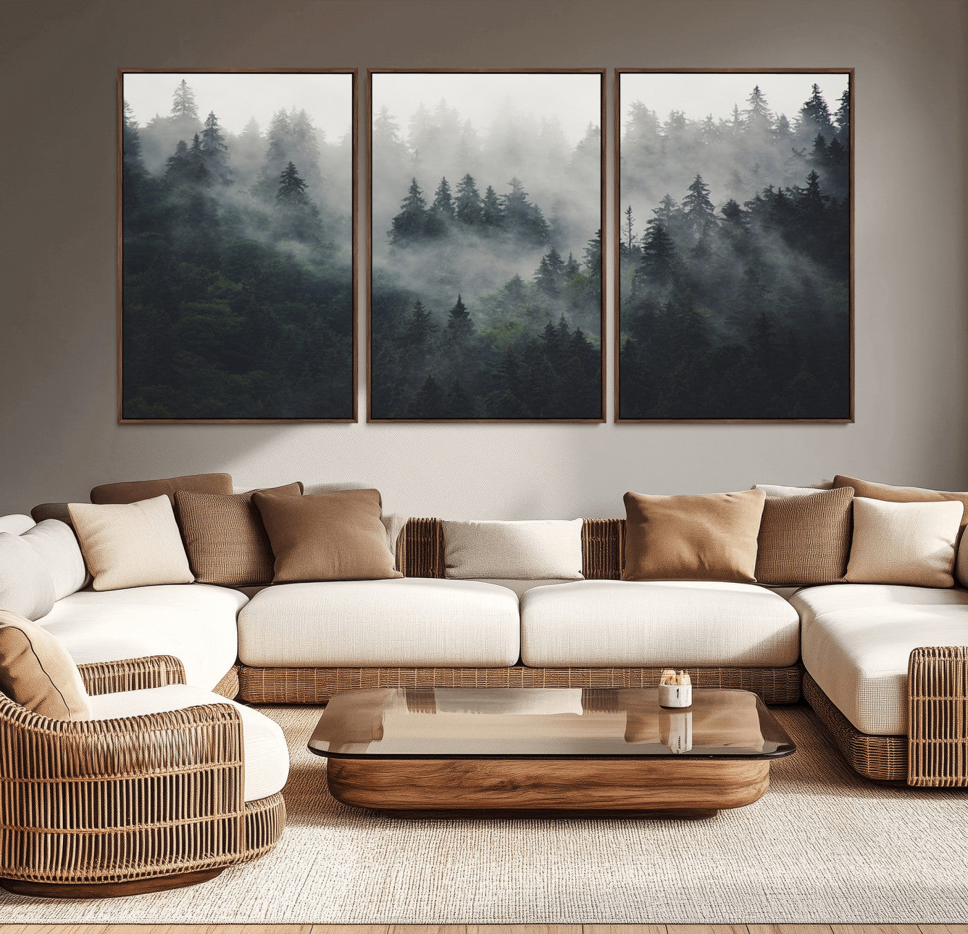 MGV-FC-60X30-3P - Nature Wall Decor - Serene Triptych Nature Print – Woodland Landscape Decor for Living Room or