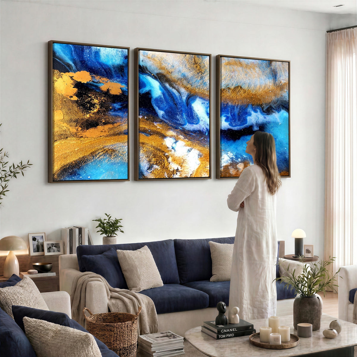 42100-_Poster-30x20 - Large Abstract Wall Art Print | Gold and Blue Abstract Canvas Wall Art