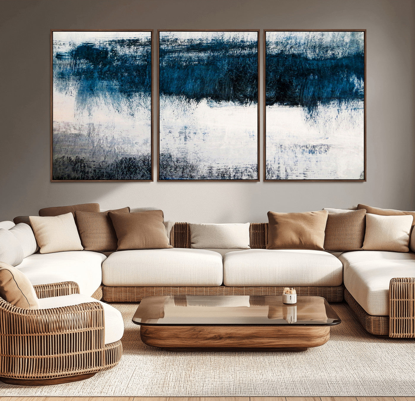 38954-MGV-CV-36X24-Abstract Blue and White Canvas Art | Large Wall Art for Modern Living Room Decor | Minimalist Brushstroke Painting on Canvas