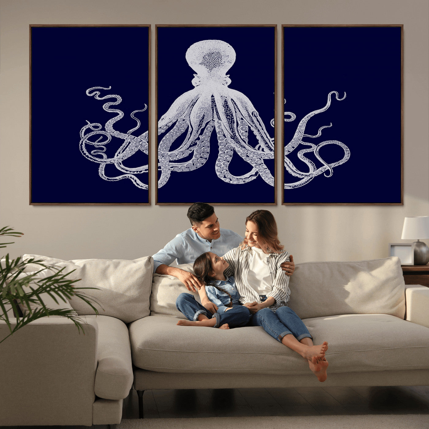 MGV-FC-60X30-3P - Blue Octopus Wall Art Canvas Print