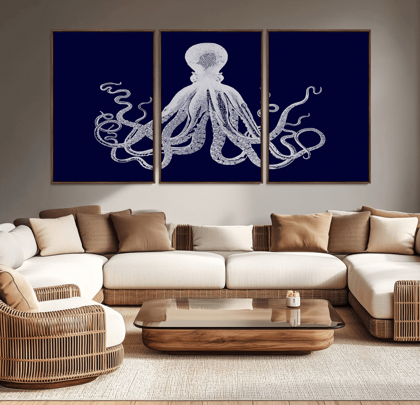 MGV-FC-60X30-3P - Blue Octopus Wall Art Canvas Print