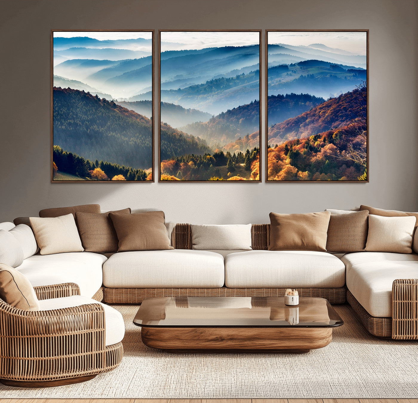 MGV-FC-60X30-3P - Mountains Forest Autumn Wall Art Canvas Print