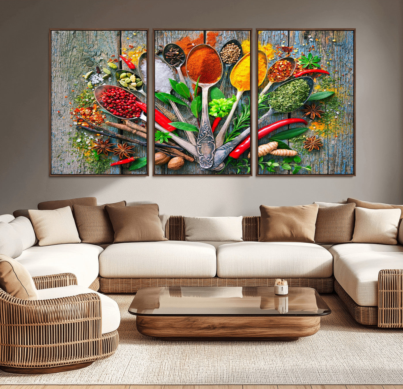 -Kitchen Wall Art Print - Spoonful of Spices Cooking Wall Art Canvas Print - Vibrant Kitchen Decor