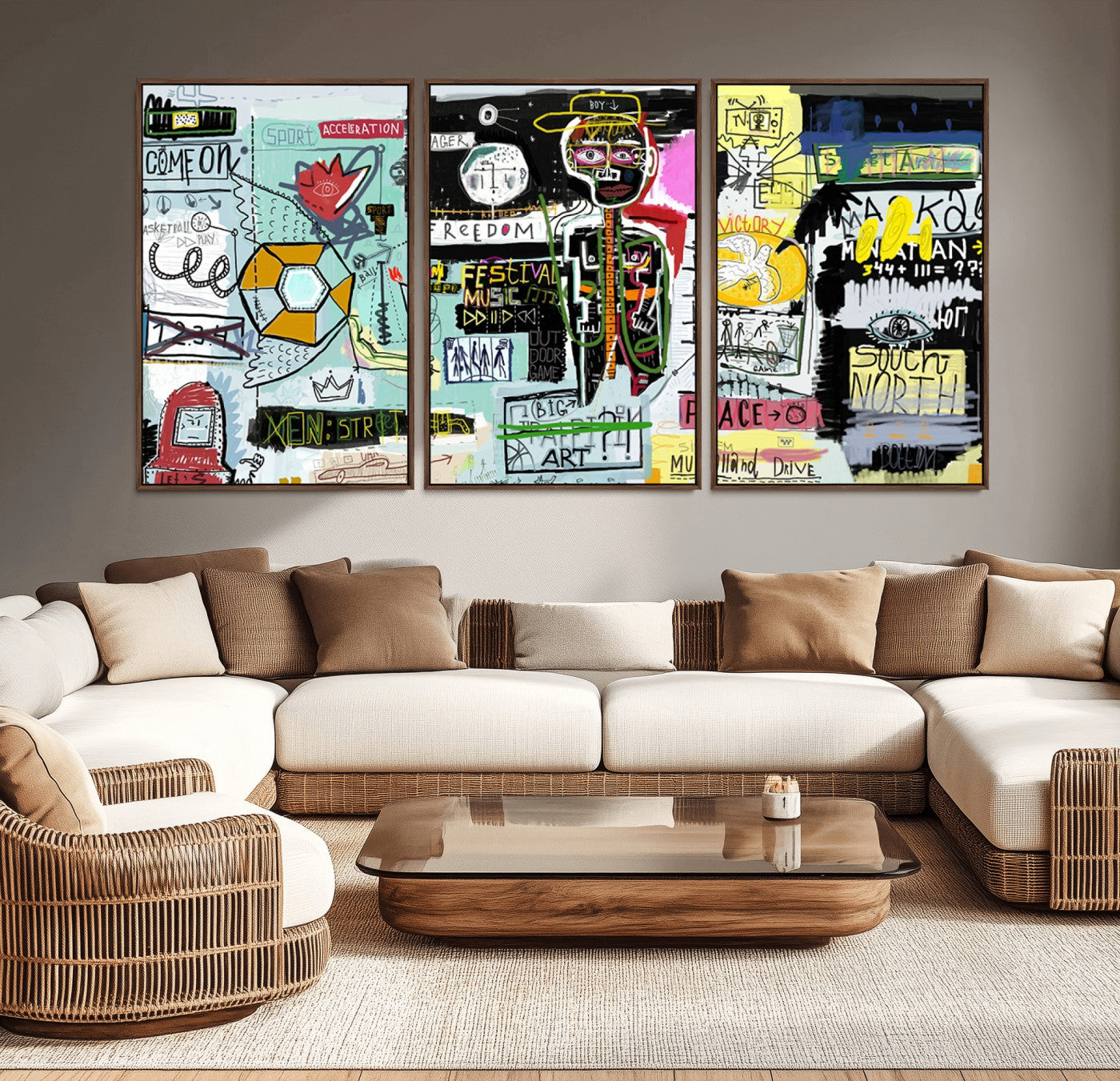 MGV-FC-60X30-3P - Abstract Graffiti Canvas Street Art-Inspired Graffiti Triptych Canvas – Modern Abstract Wall Art for