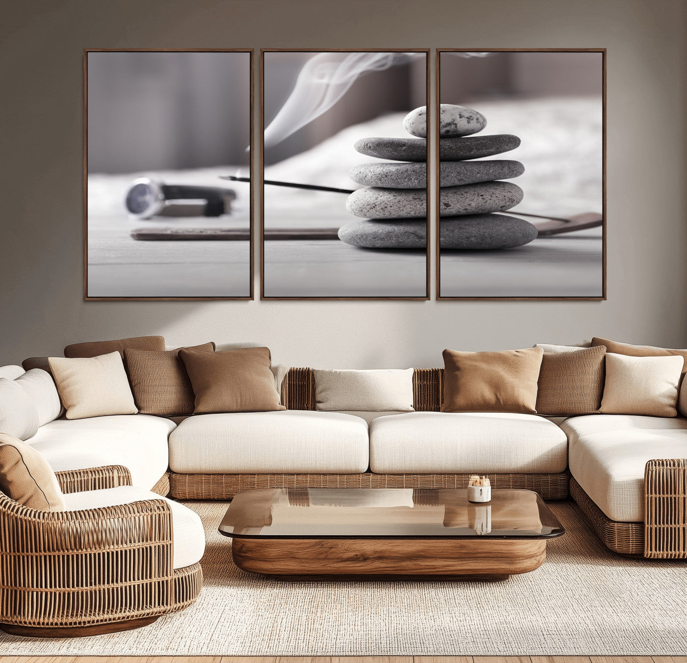 50072-MGV-CV-36X24-Burning Incense and Zen Stones Buddhism Wall Art, Zen Stones Wall Art Canvas Print