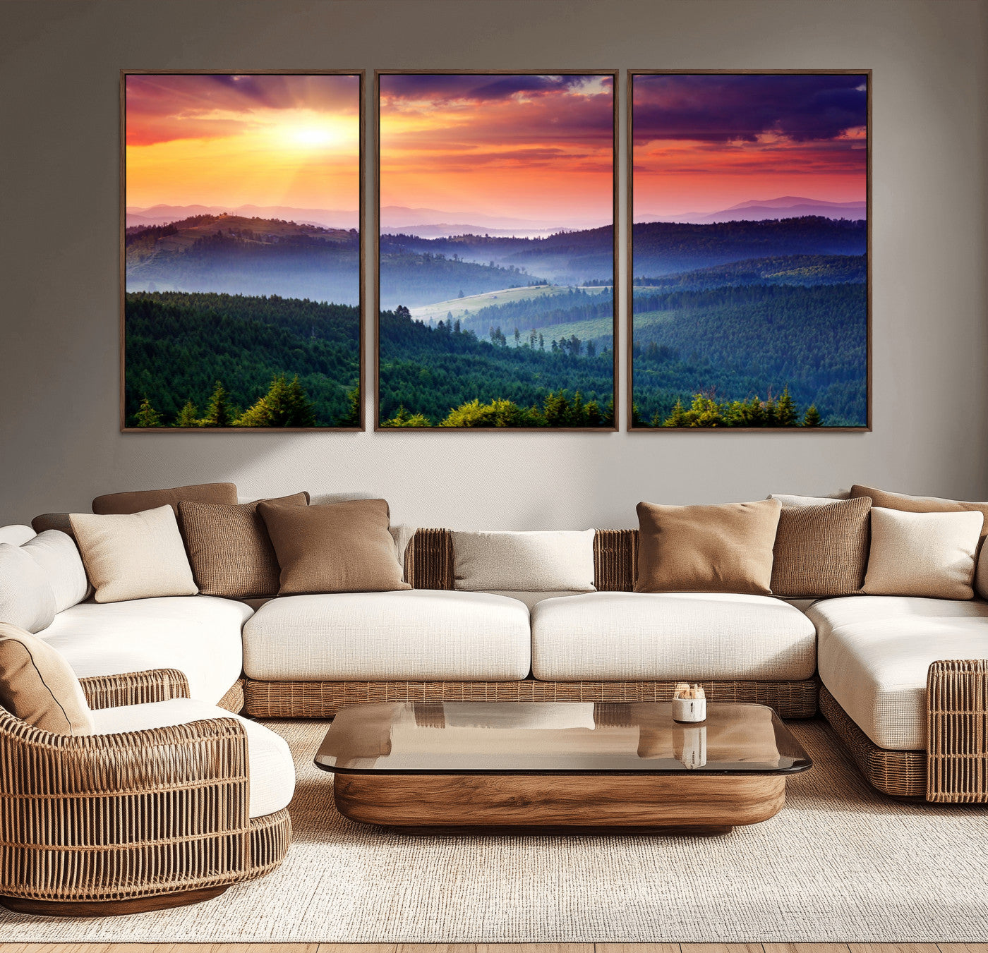 MGV-FC-60X30-3P - Mountain and Sunset Wall Art Canvas Print