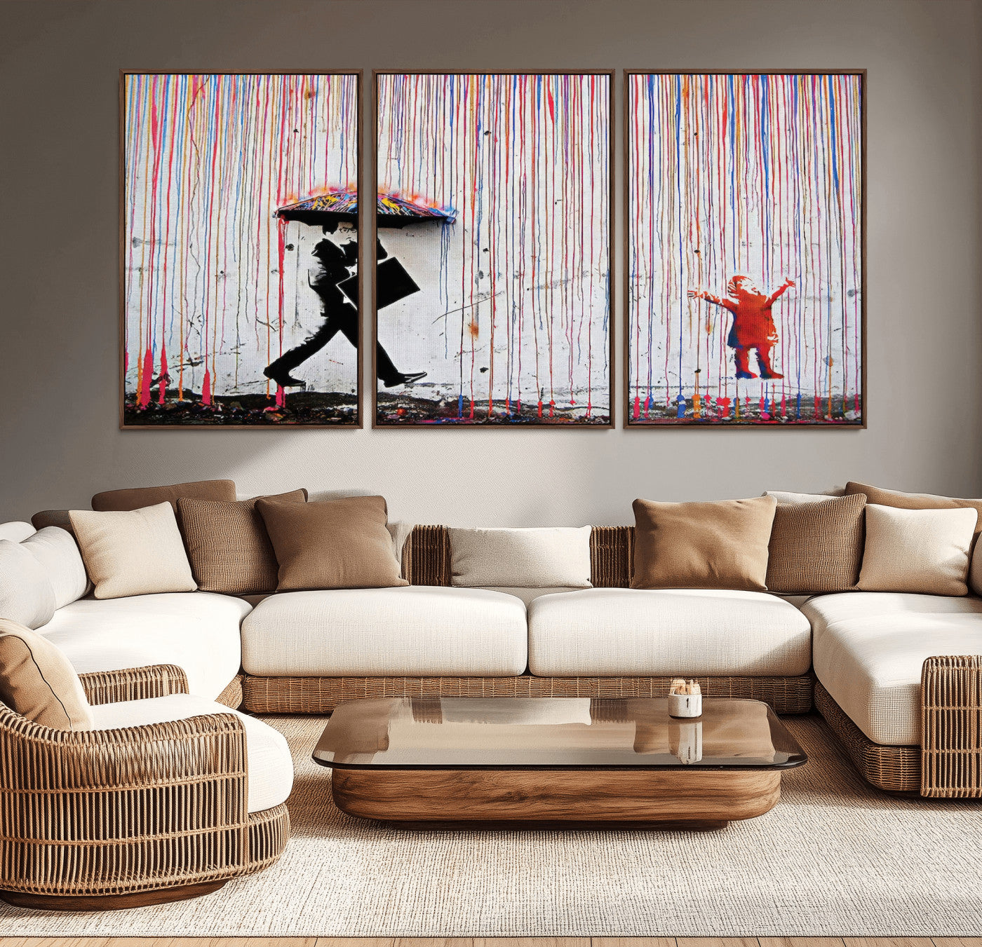 MGV-FC-60X30-3P - Banksy Wall Art Canvas Print, Framed Graffiti Art Picture Print, Banksy Urban Graffiti Perfect Modern Decor Artwork