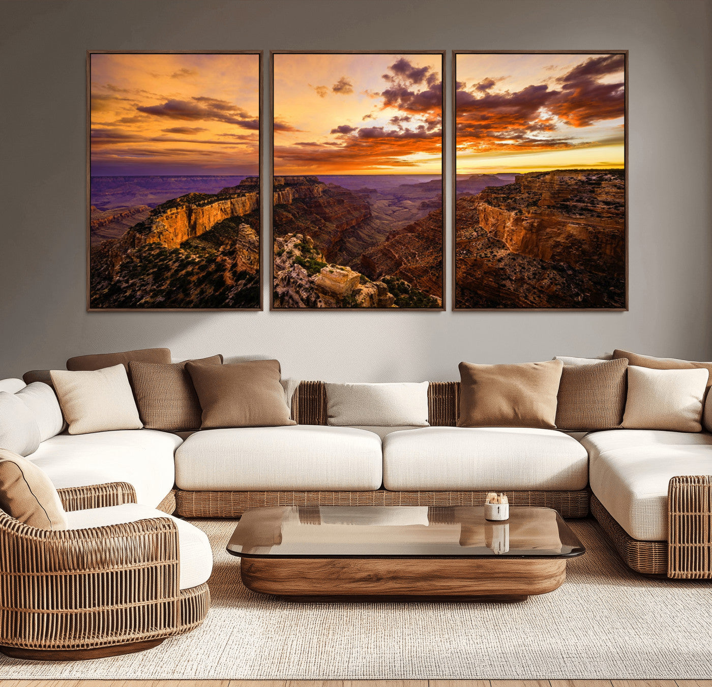 MGV-FC-60X30-3P - Mesmerizing Sunset from Grand Canyon Nal Park Wall Art, Grand Canyon Canvas Print