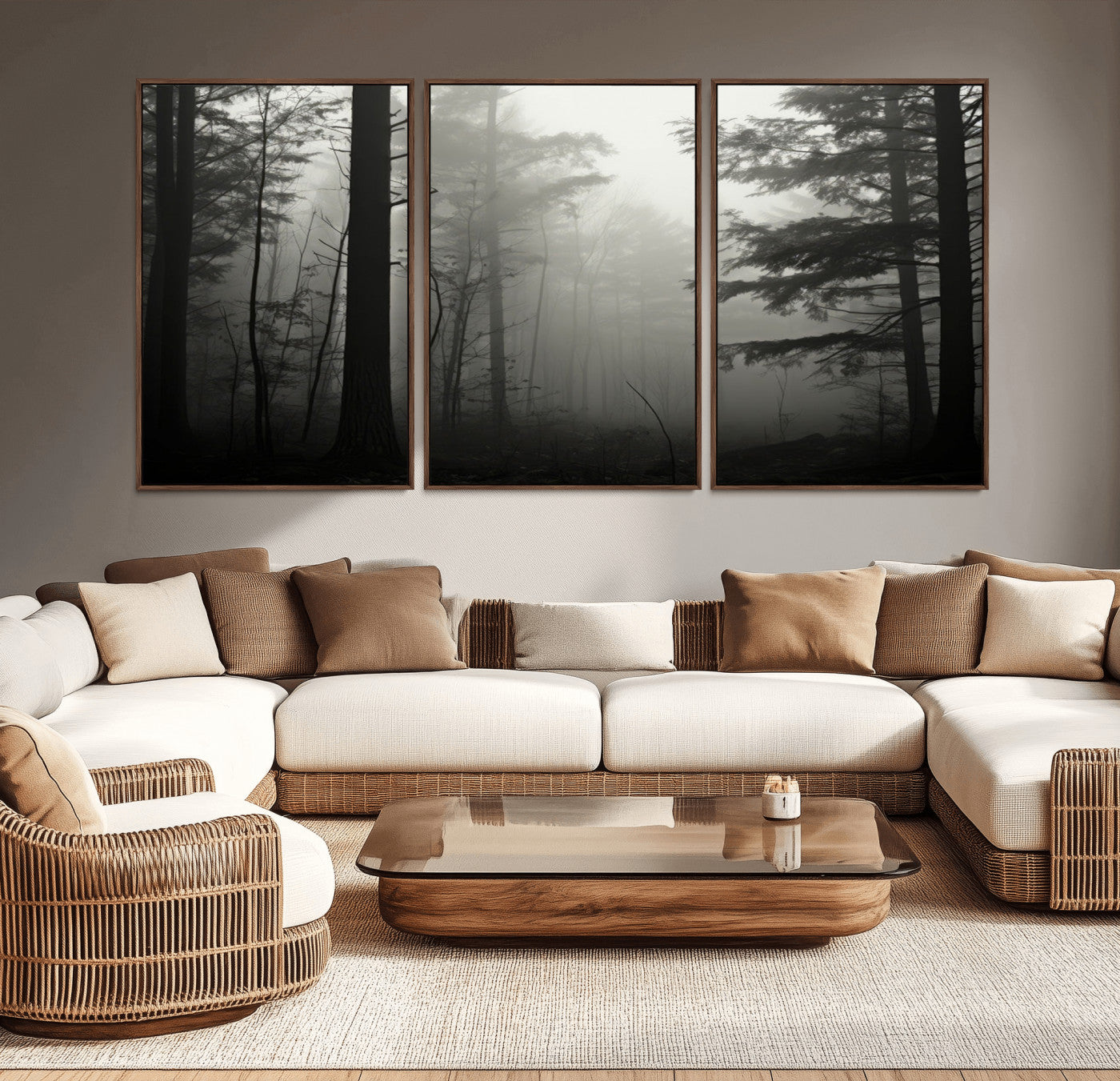 MGV-FC-60X30-3P - Misty Forest Wall Art Premium Canvas Print a Foggy and Serene Atmosphere - Nature Wall Art