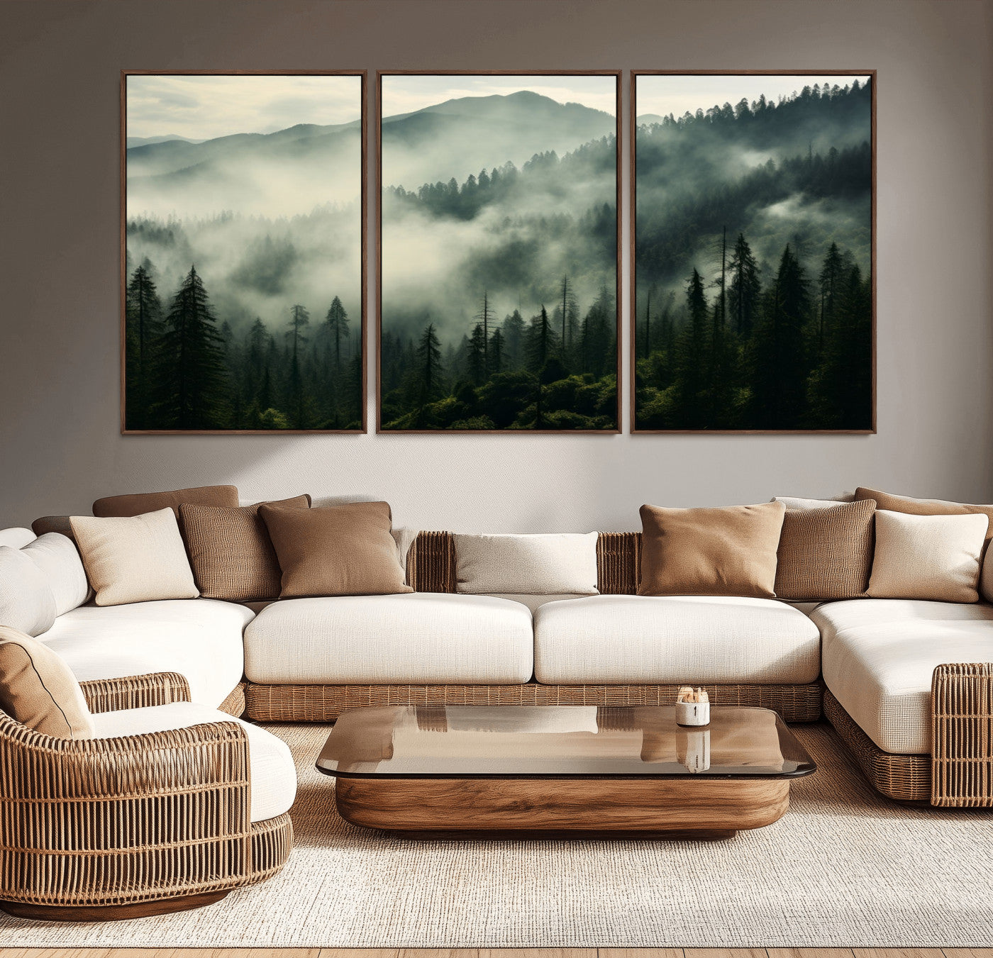 MGV-FC-60X30-3P - Captivating Misty Forest Wall Art Premium Canvas Print a Foggy and Serene Atmosphere