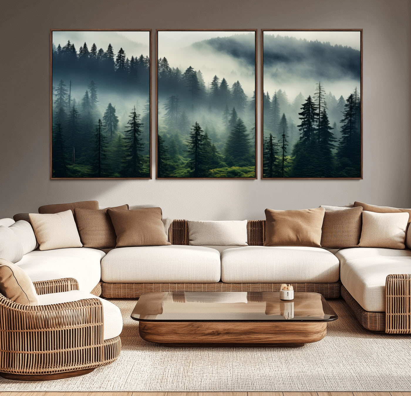 48606-MGV-CV-36X24-Captivating Misty Forest Wall Art Premium Canvas Print a Foggy and Serene Atmosphere