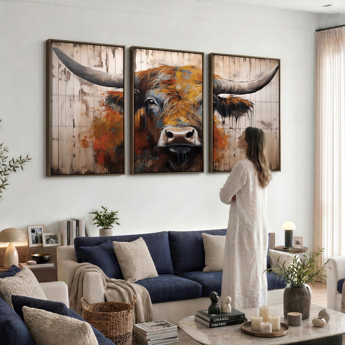 47284-MGV-CV-24X16 - Abstract Bull Highland Cow Canvas Wall Art Print