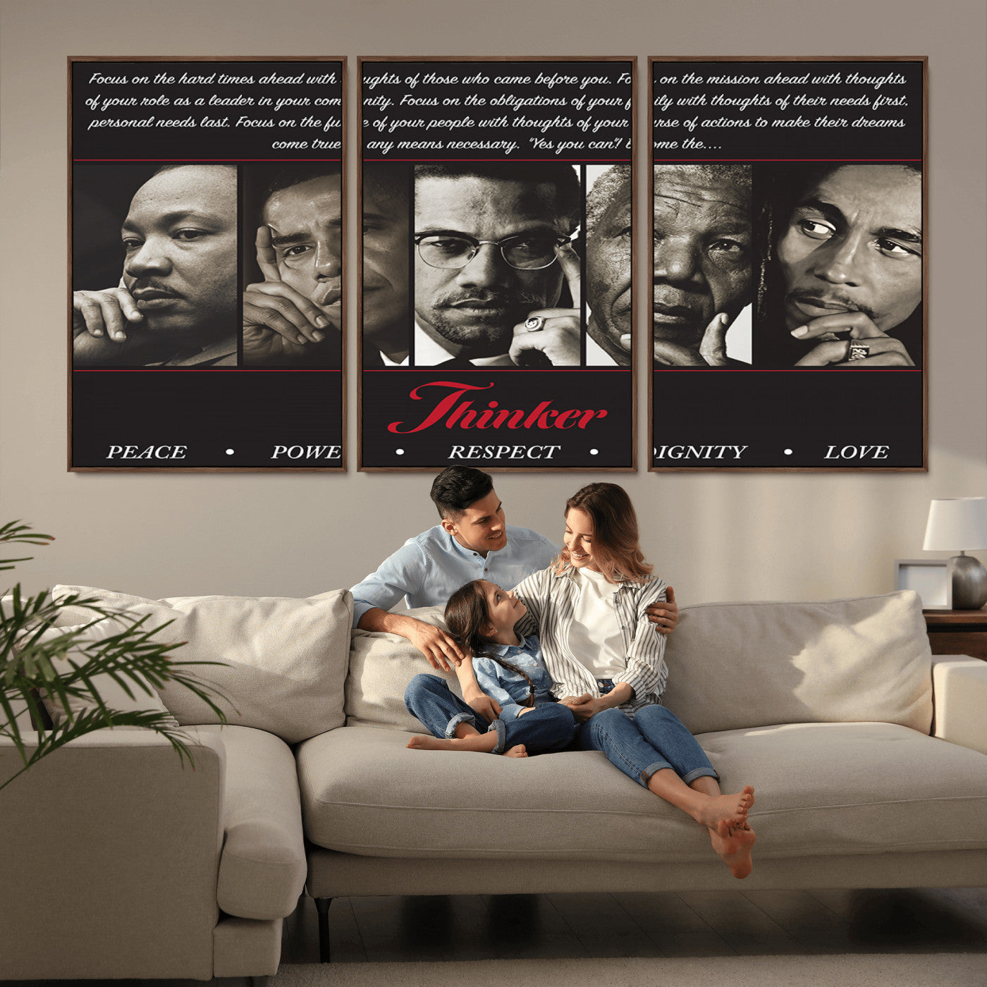 MGV-FC-60X30-3P - Thinkers of Wall Art Canvas Print - Inspirational Wall Art Featuring Icons of Peace, Power, and