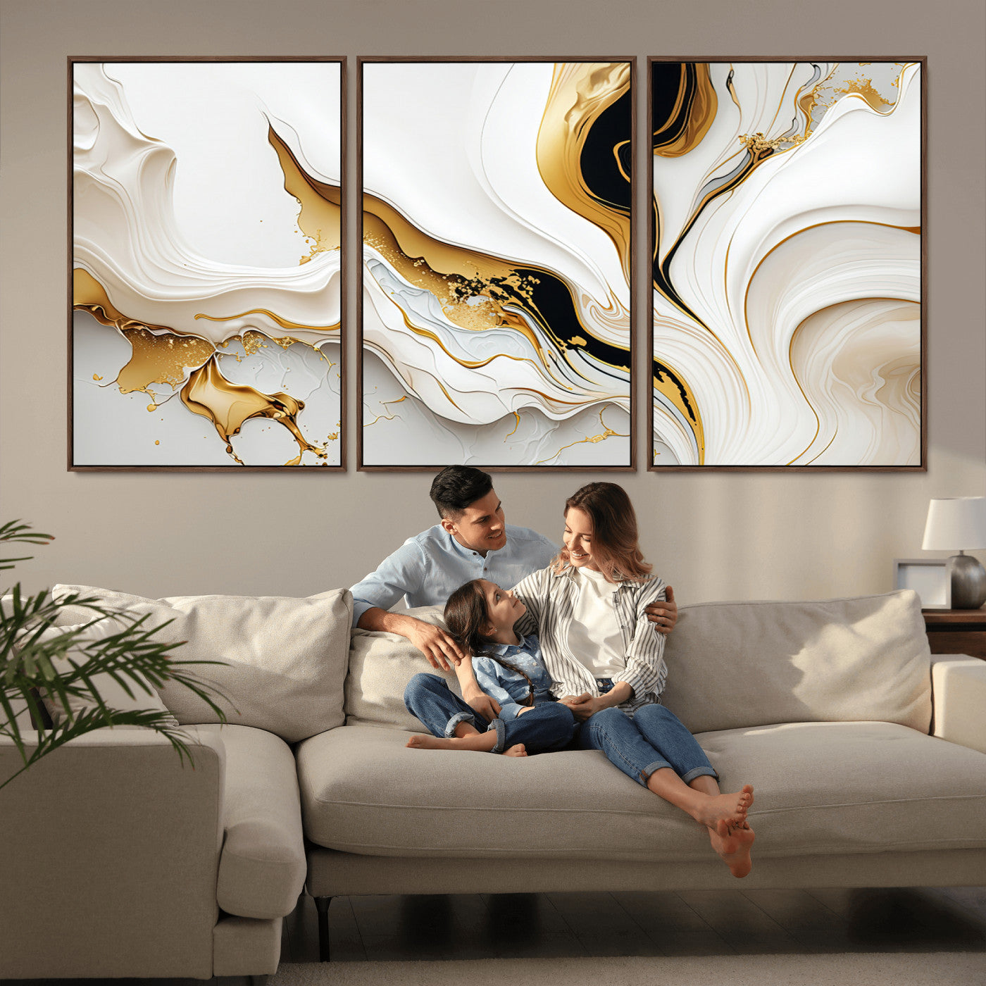 -Gold Waves on Pure White Canvas – Gold Abstract Art for Modern Interiors | Wall Art Canvas, Framed &