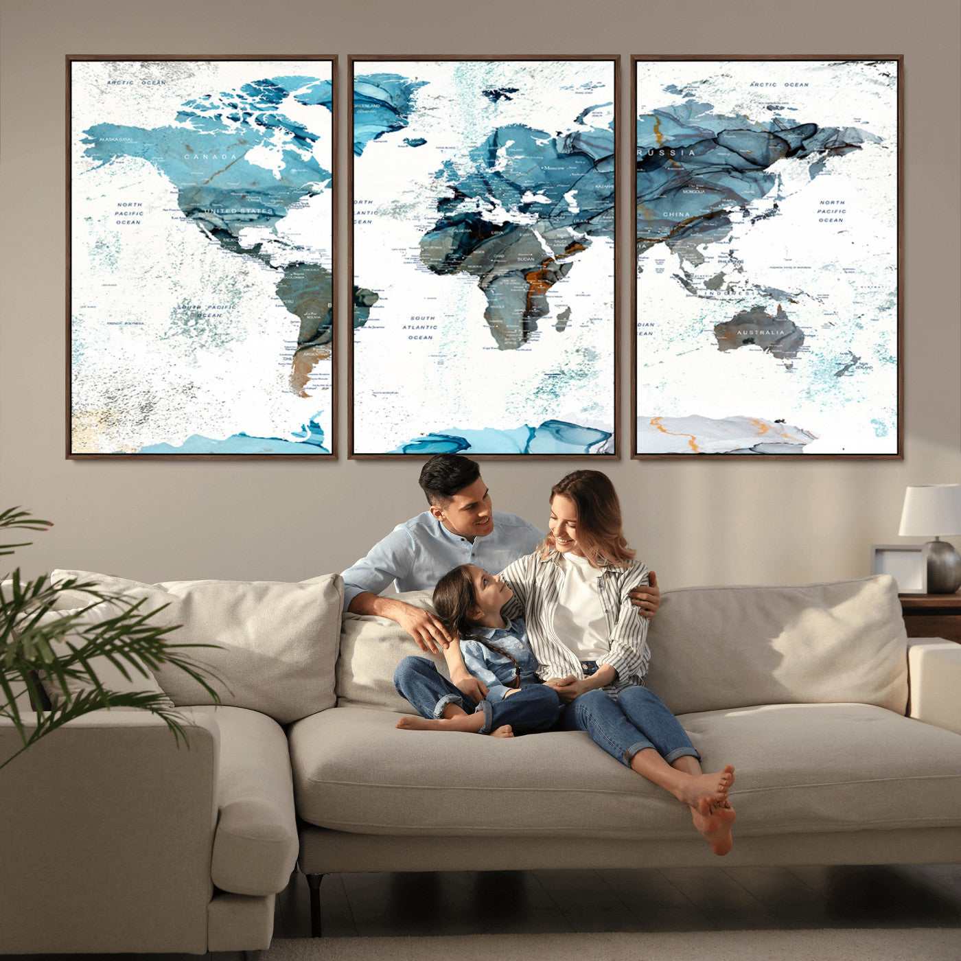 MGV-FC-60X30-3P - Push Pin World Map Canvas Print – Framed Wall Art for Couples to Track Their Travels – Anniversary