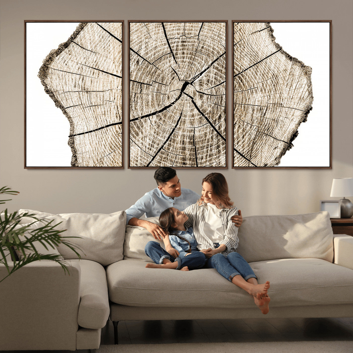 MGV-FC-60X30-3P - Abstract Wood Tree Ring Wall Art - Ready to Hang Minimalist Wooden Design for Rustic & Contemporary