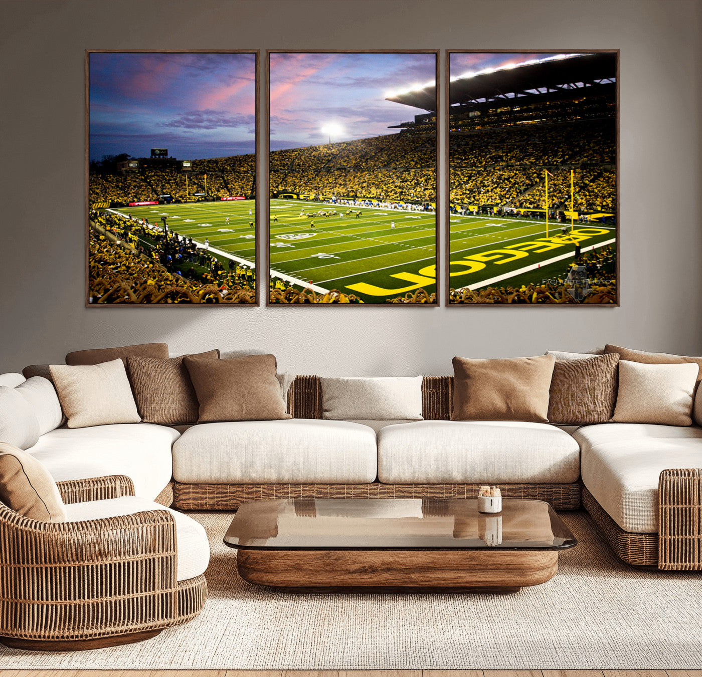MGV-FC-60X30-3P - University of Oregon Ducks Football Team Print - Eugene Autzen Stadium Wall Art Canvas Print