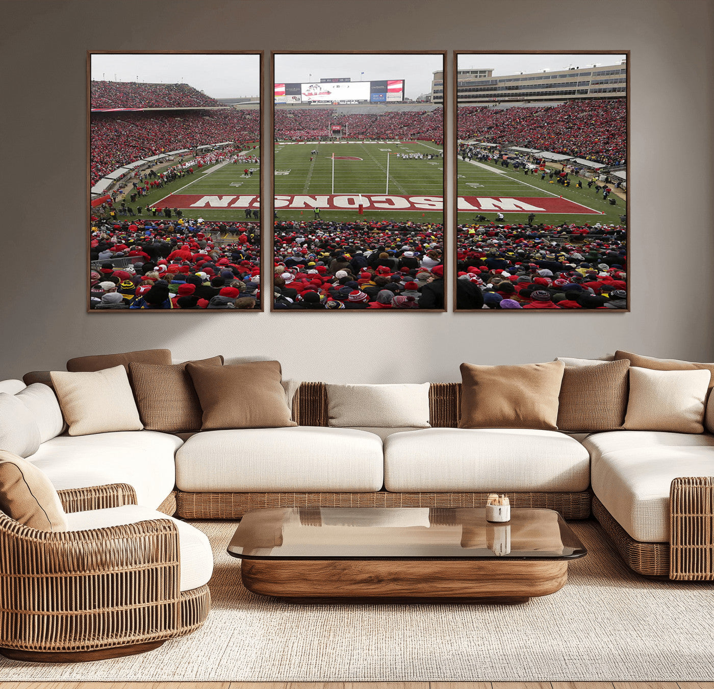 MGV-FC-60X30-3P - Wisconsin Badgers Team Print Canvas - Madison Camp Randall Stadium Wall Art Canvas Print