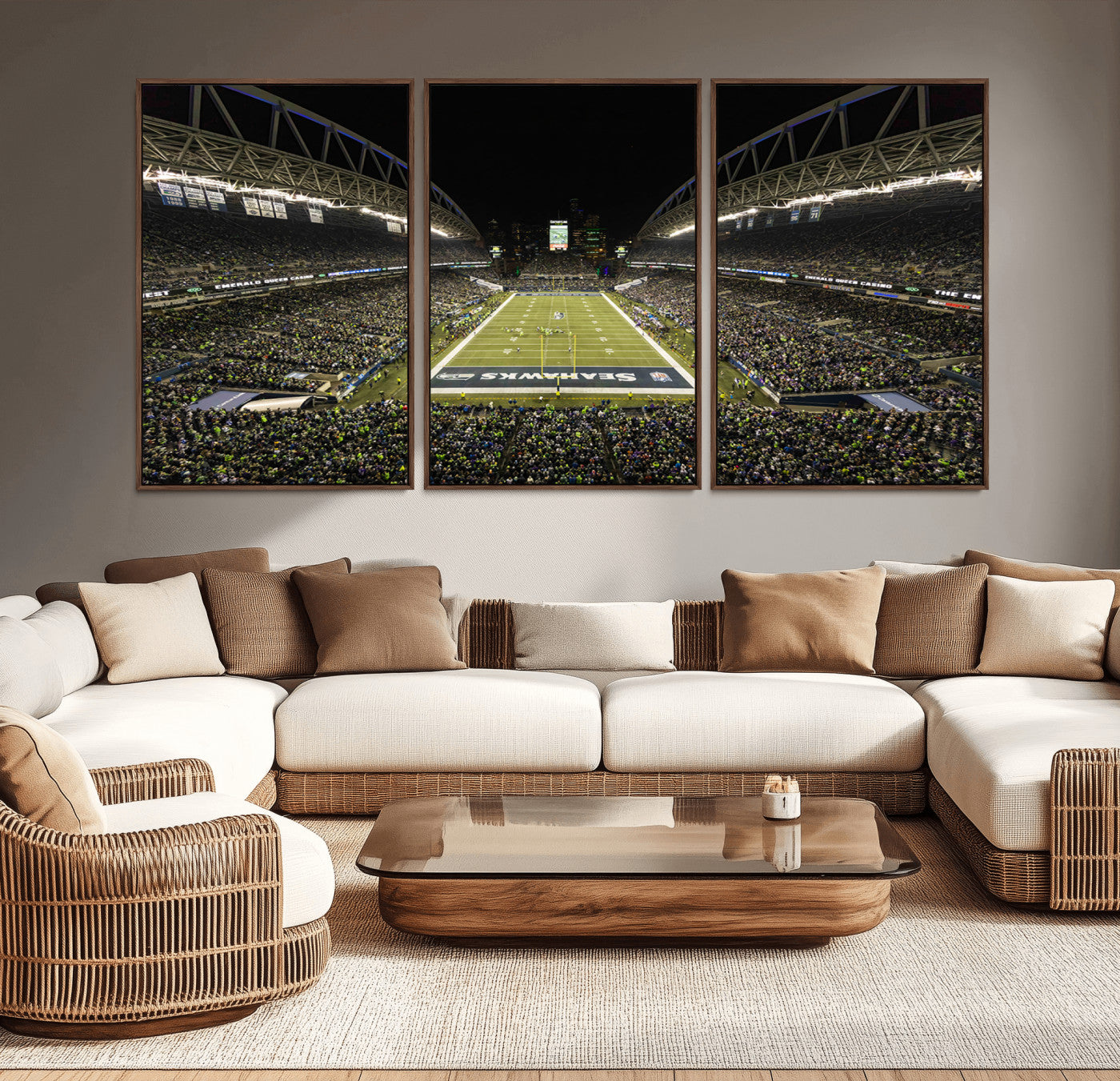 MGV-FC-60X30-3P - Seattle Seahawks Football Team Print Wall Art - Seattle Century Link Field Stadium Wall Art Canvas