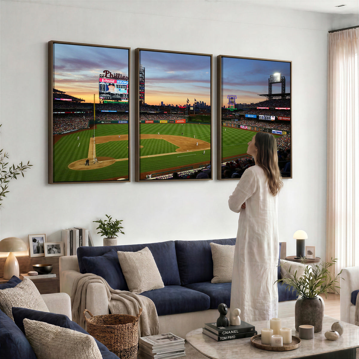 13778-MGV-CV-36X24 - Citizens Bank Park Philadelphia Phillies Wall Art Canvas | 3-Panel Canvas Print of Phillies Stadium
