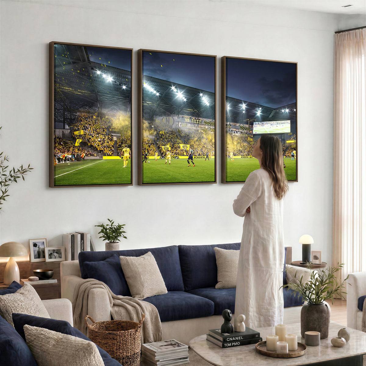 65820-MGV-CV-36X24 - Columbus Crew Stadium Match Triple Canvas Wall Art - Dynamic MLS Game Scene Canvas Wall Art