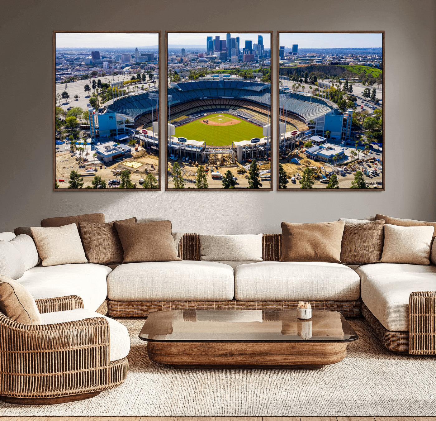 MGV-FC-60X30-3P - Los Angeles Dodgers Dodger Stadium Wall Art Canvas Print - MLB Baseball Stadium, Framed Los Angeles