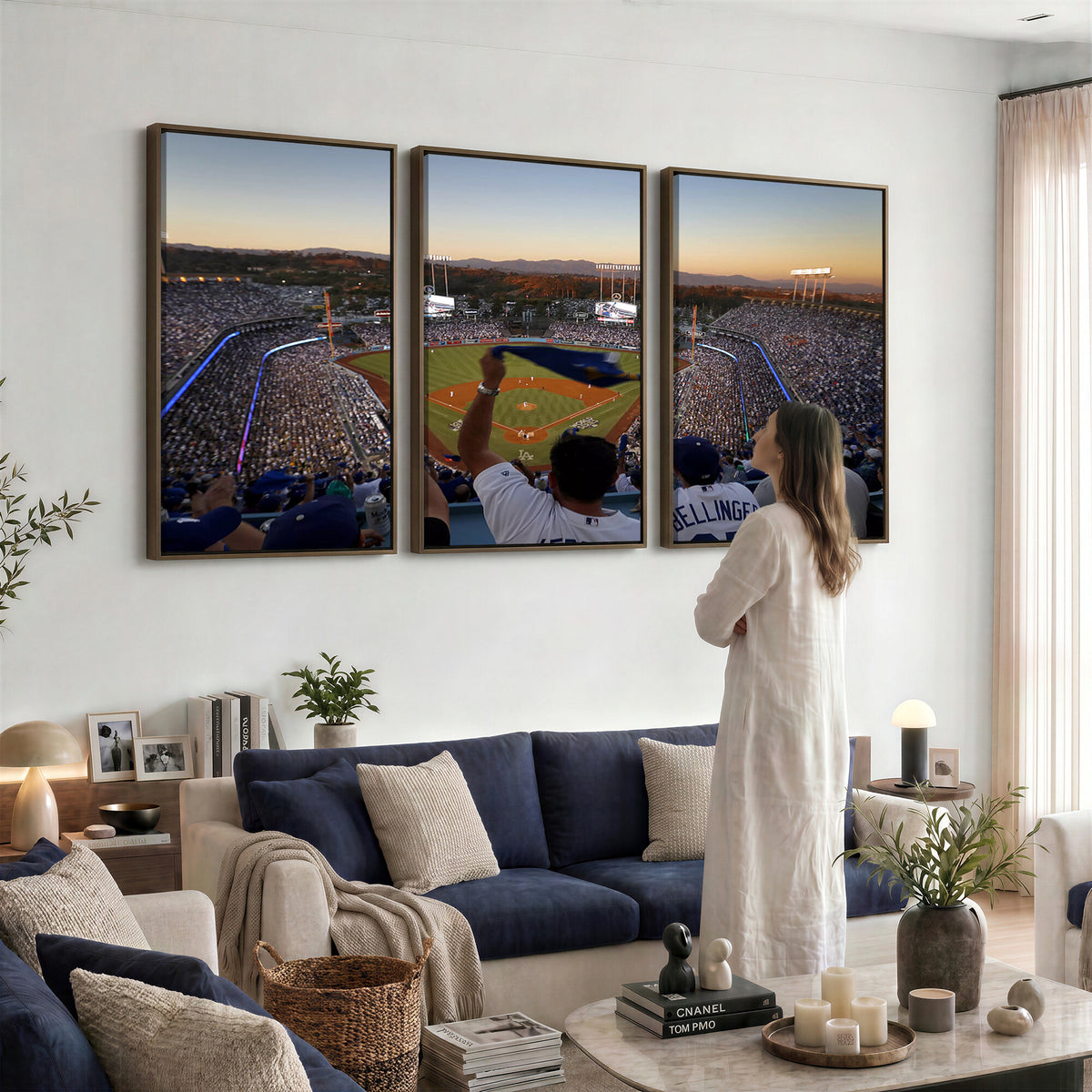 60162-MGV-CV-36X24 - Dodger Stadium Sunset Game Triple Canvas Wall Art, Los Angeles Dodgers MLB Match