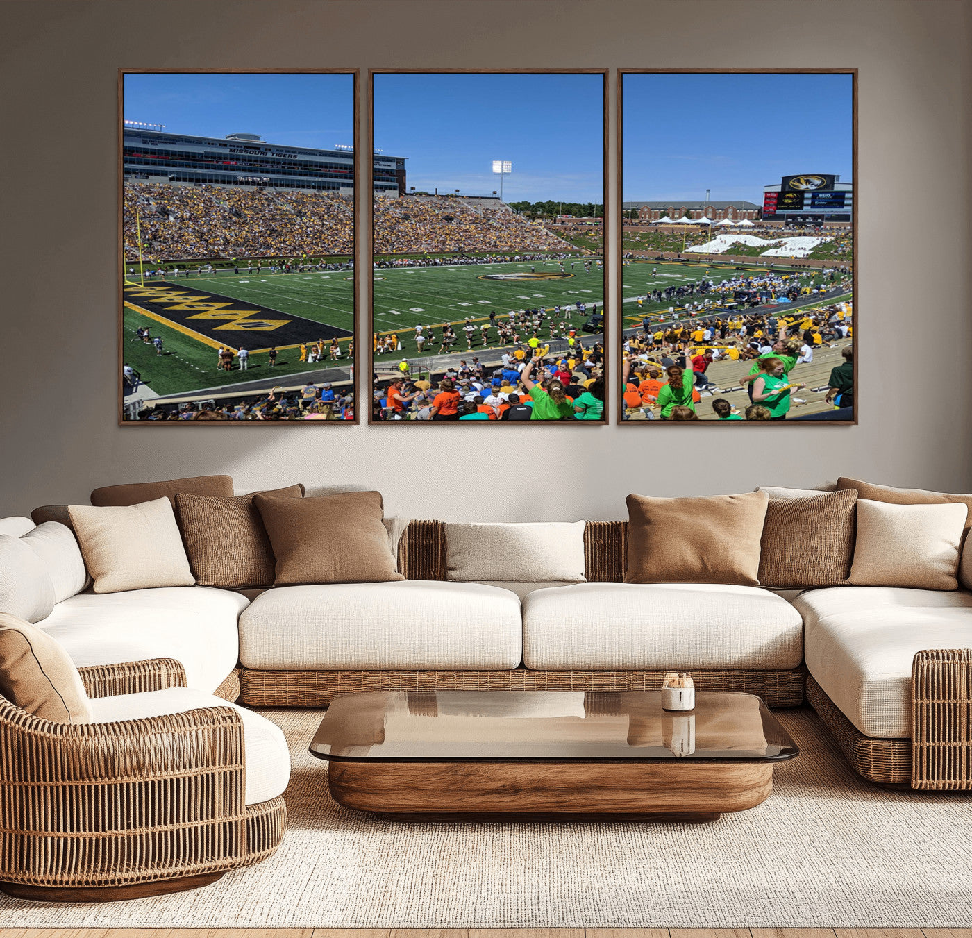 MGV-FC-60X30-3P - University of Missouri Tigers Football Team Print - Columbia Faurot Field Memorial Stadium Wall Art