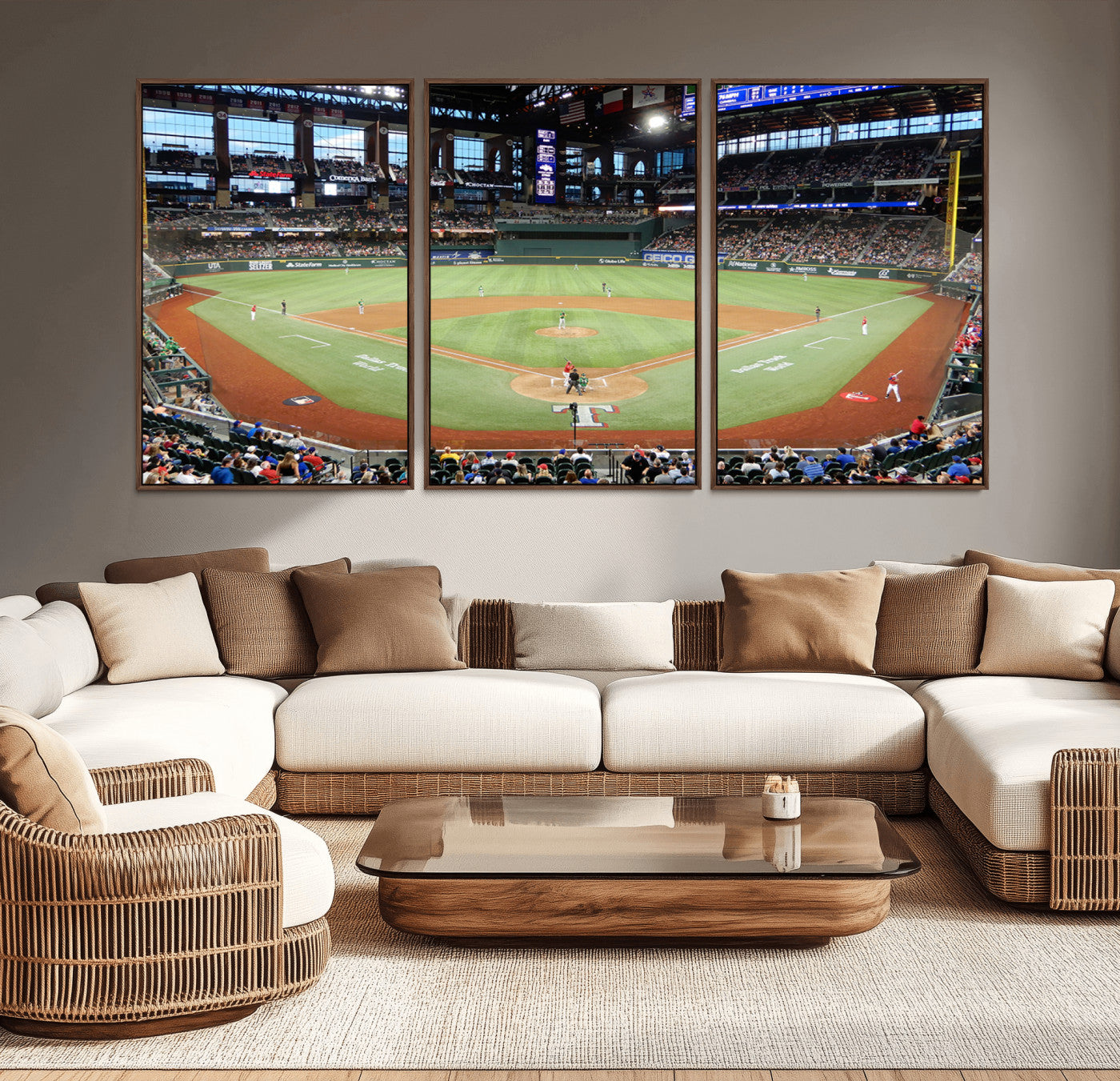 MGV-FC-60X30-3P - Texas Rangers Baseball Team Print - Arlington Globe Life Field Stadium Canvas Print Wall Art