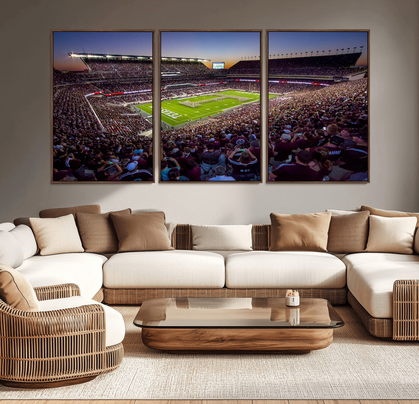 MGV-FC-60X30-3P - Texas A&M University Aggies Football Team Print - College Station Kyle Field Stadium Wall Art Canvas