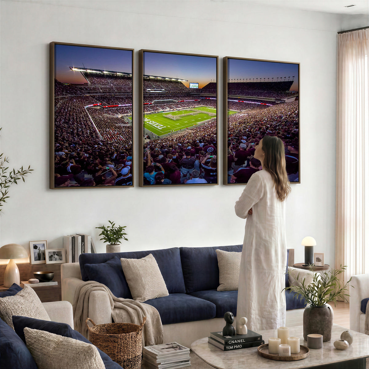 25148-MGV-CV-36X24 - Texas A&M University Aggies Football Team Print, College Station Kyle Field, Framed and Ready to Hang