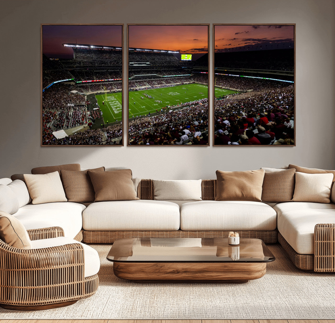 MGV-FC-60X30-3P - Texas A&M University Aggies Football Team Print - College Station Kyle Field Stadium Wall Art Canvas