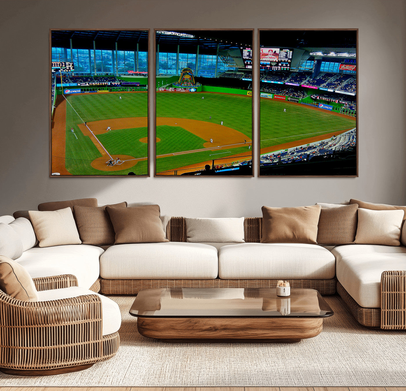 MGV-FC-60X30-3P - Miami Marlins Baseball Team Print - Miami LoanDepot Park Stadium Wall Art Canvas Print