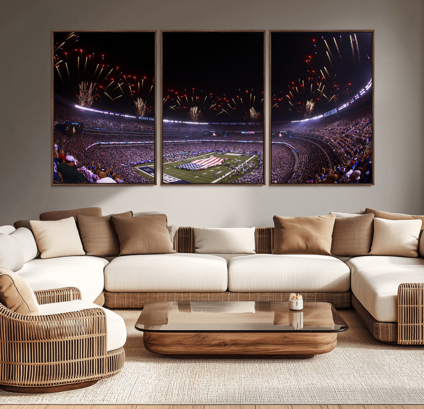 MGV-FC-60X30-3P - New York Giants Football Team Print - East Rutherford MetLife Stadium Wall Art Canvas Print