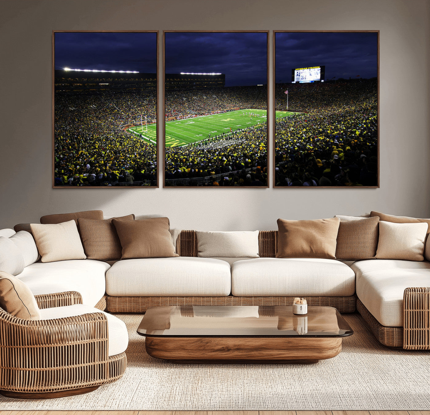 MGV-FC-60X30-3P - Michigan Wolverines Football Canvas Wall Decor, Football Team Print - Ann Arbor Michigan Stadium