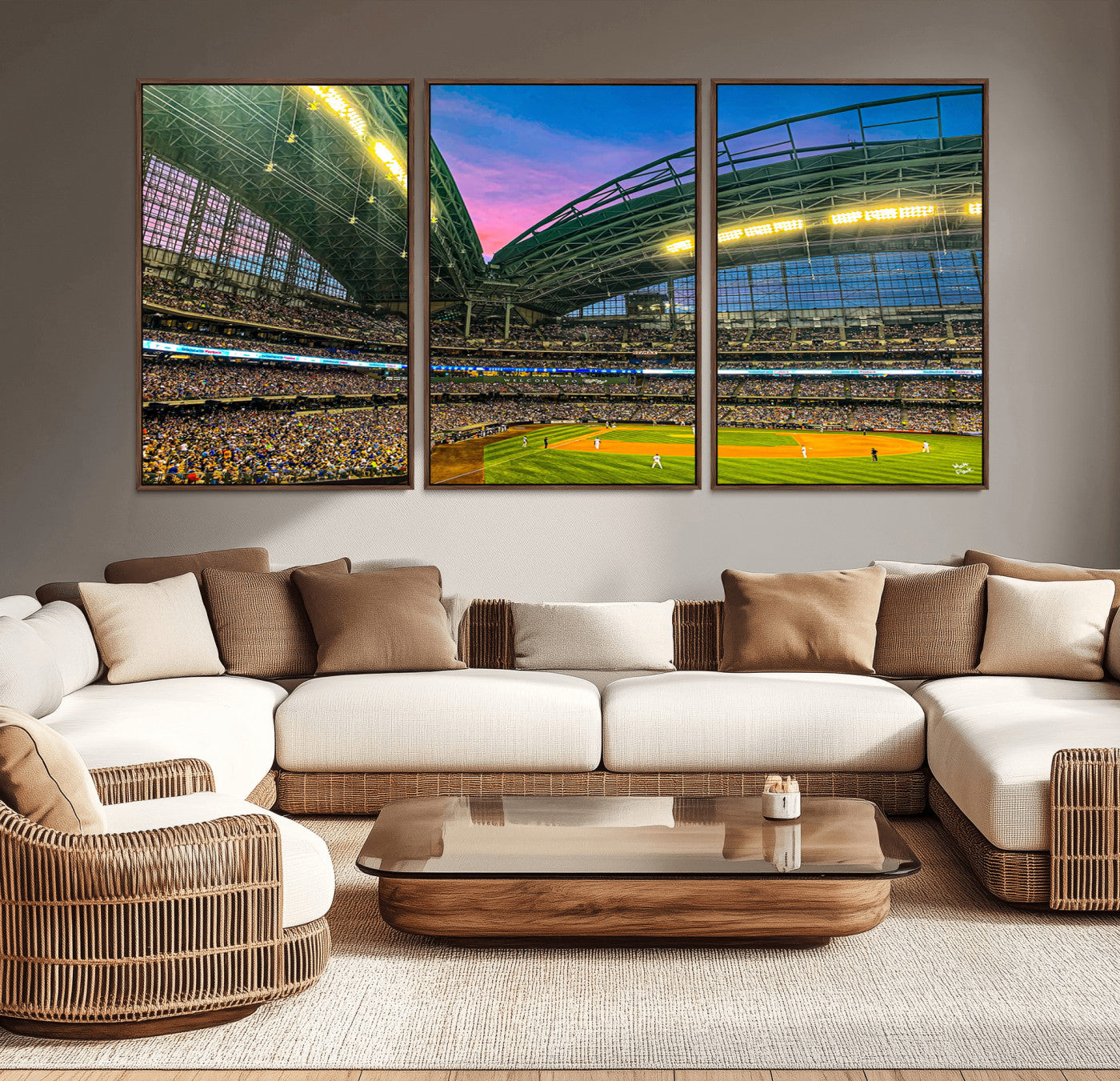 MGV-FC-60X30-3P - Milwaukee Brewers Baseball Team Print Canvas- American Family Field Stadium Wall Art Canvas Print