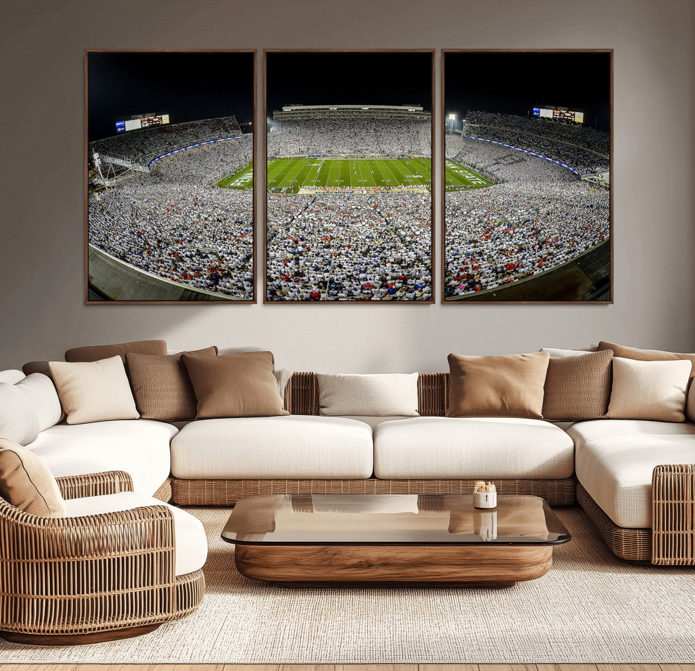 MGV-FC-60X30-3P - Beaver Stadium Night Game Triple Canvas Wall Art - Penn State Nittany Lions Football Match