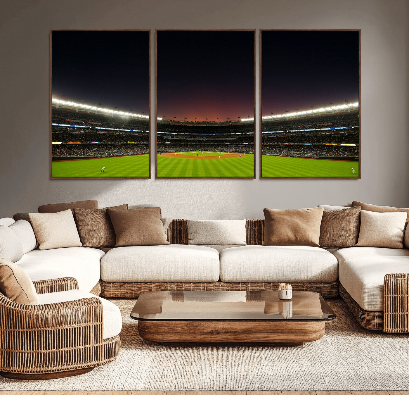MGV-FC-60X30-3P - Yankee Stadium Night Game Triple Canvas, Yankee Stadium Canvas Wall Art - New York Yankees MLB Match