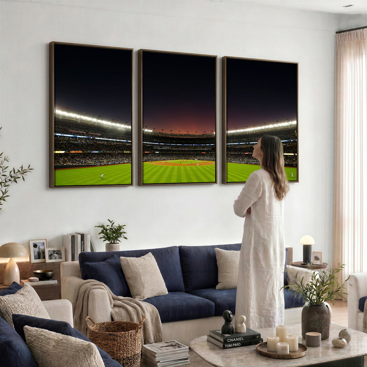 59138-MGV-CV-36X24 - Yankee Stadium Night Game Triple Canvas, New York Yankees Stadium Wall Art